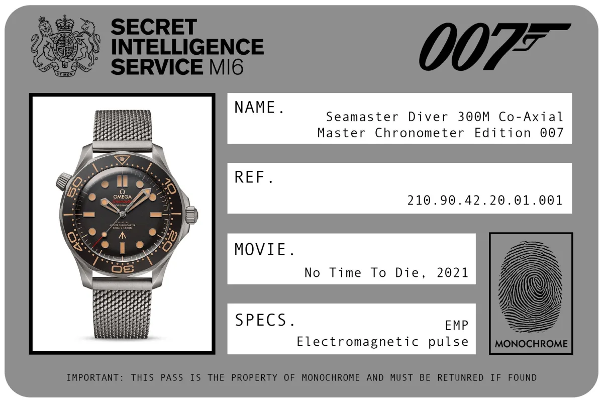 OMEGA Seamaster Diver 300M "Edition 007" in No Time To Die.