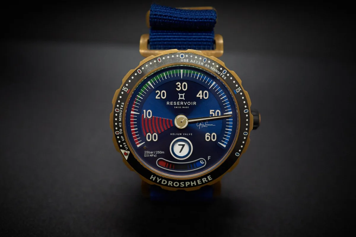Reservoir Hydrosphere watch displaying retrograde minute hand.