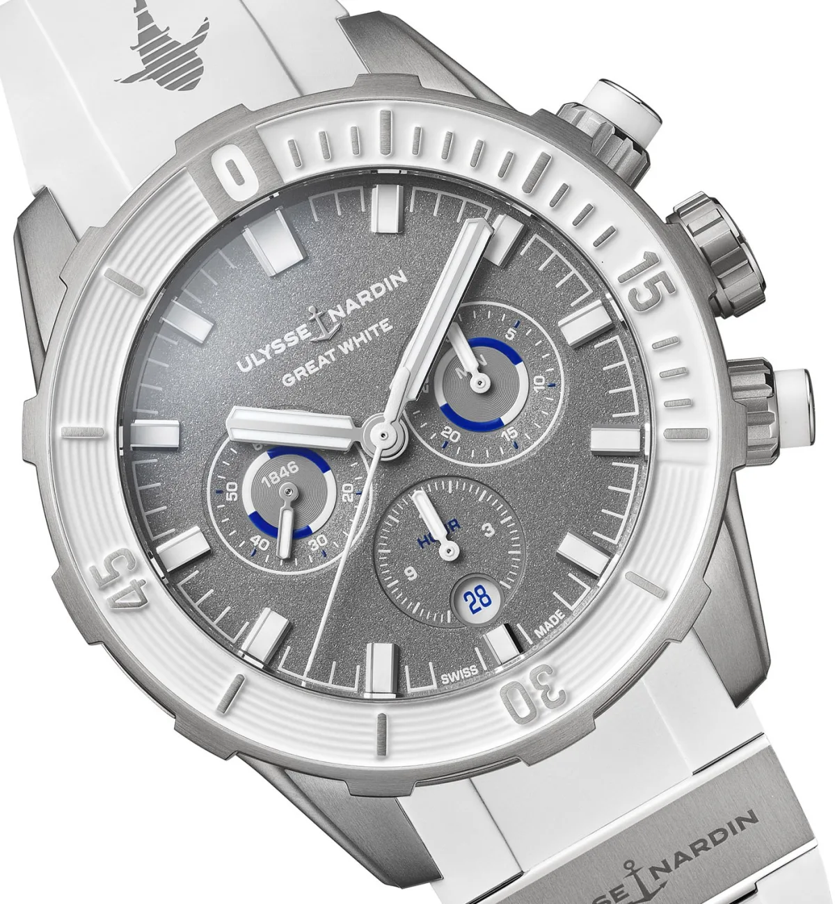 Ulysse Nardin Diver Chronograph 44mm Great White watch dial