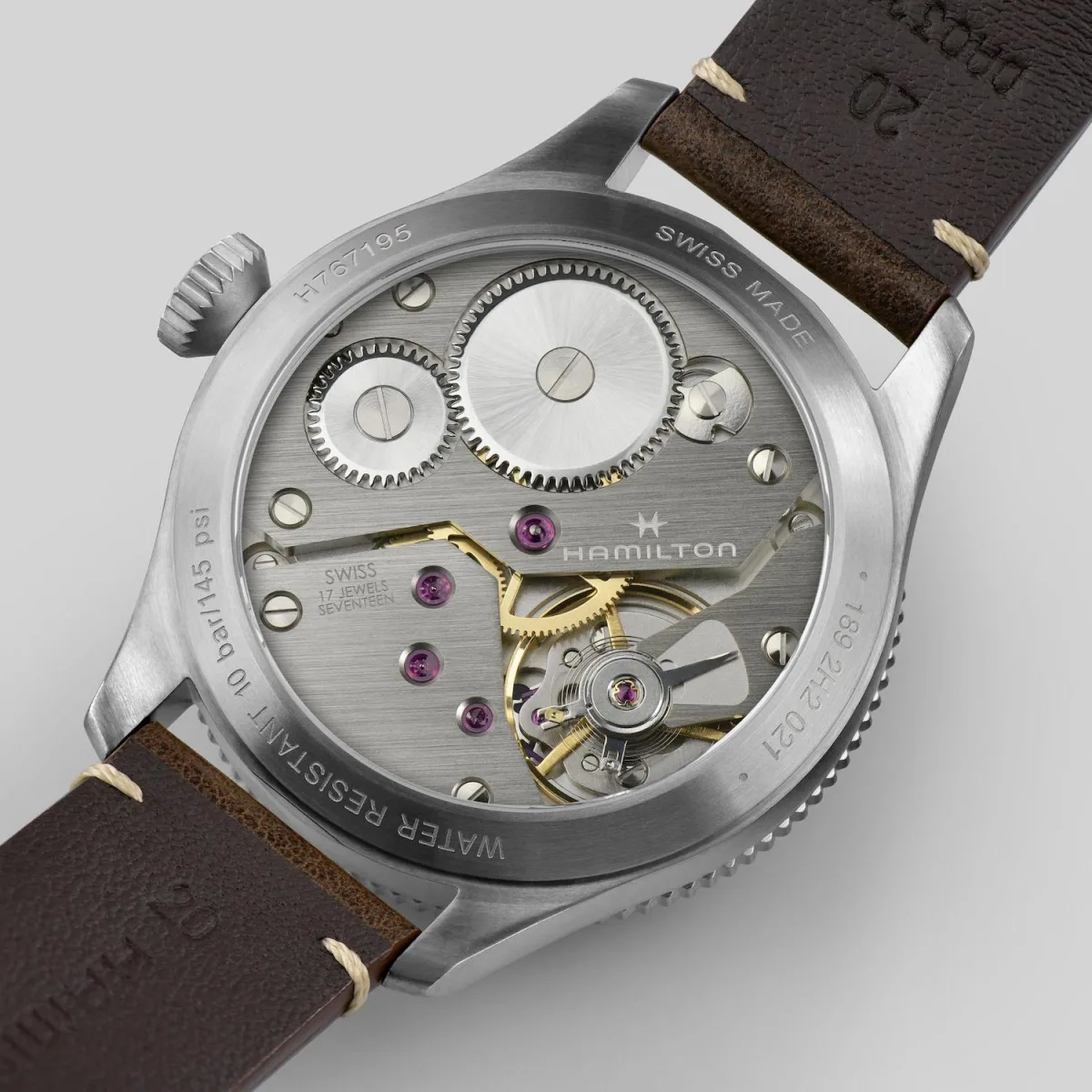 Dial of Hamilton Khaki Pilot Pioneer 43mm Manual Wind with cathedral hands