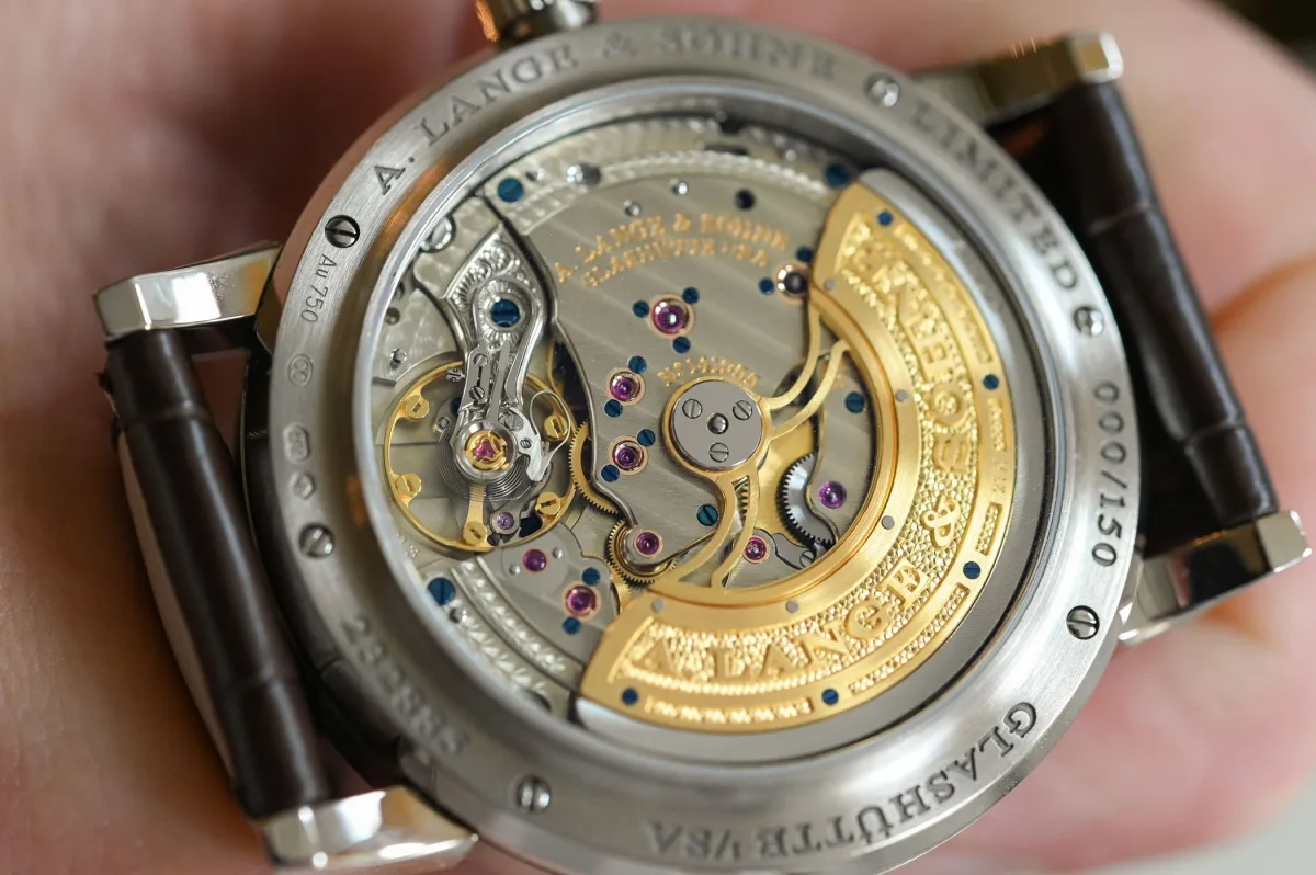 Back view of the A. Lange & Söhne Lange 1 Perpetual Calendar showcasing the movement