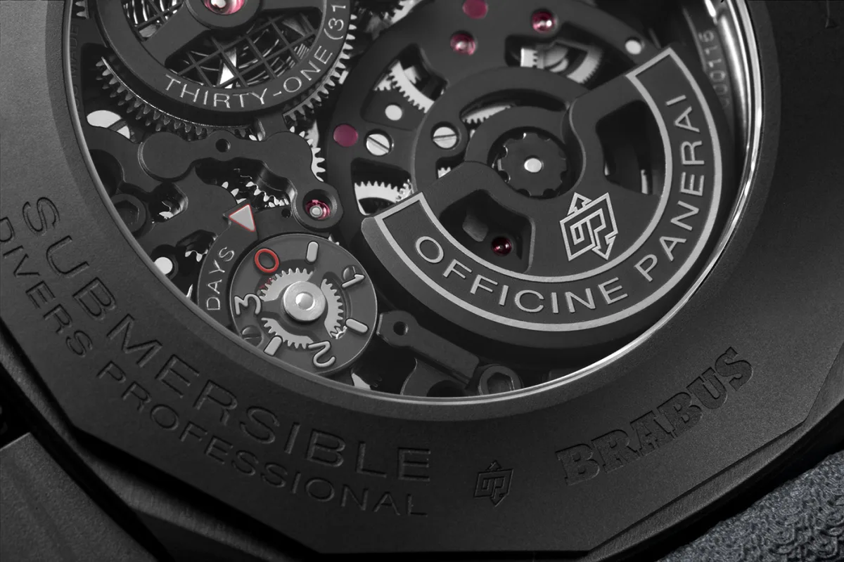 Panerai Submersible S BRABUS Black Ops Edition movement view through case back