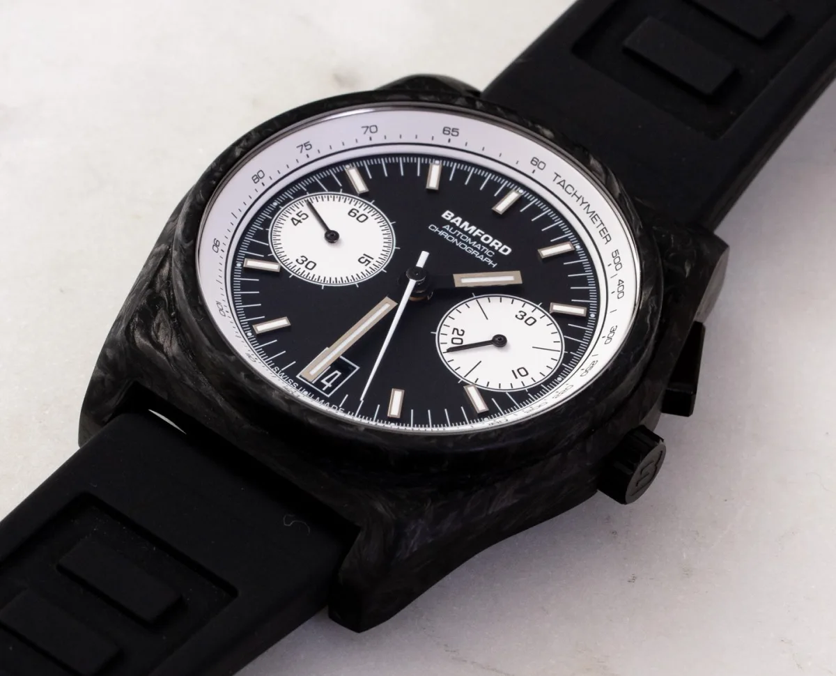 Close-up of Bamford B347 Automatic Monopusher Chronograph