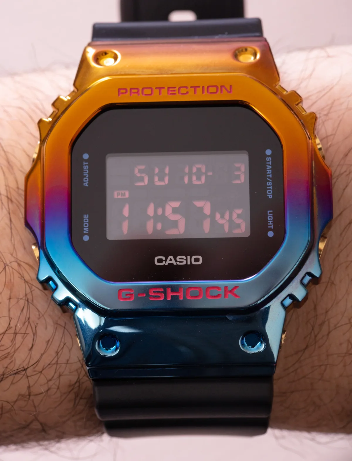 Casio G-Shock GM5600SN-1 watch with rainbow IP metal case