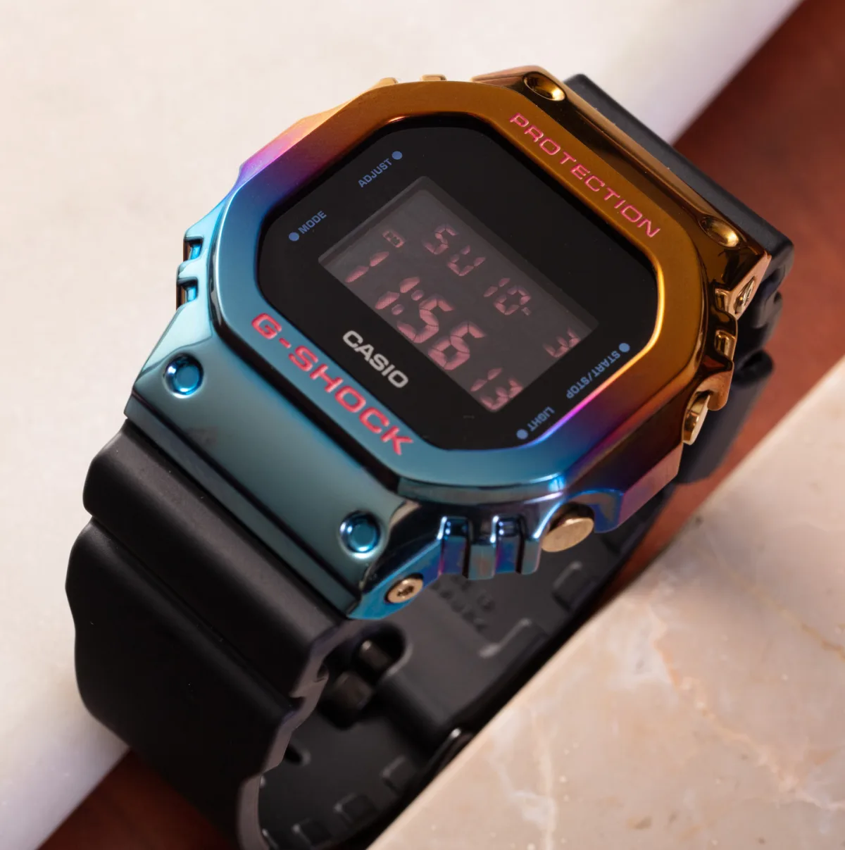 Close-up of the Casio G-Shock GM5600SN-1's colorful gradient
