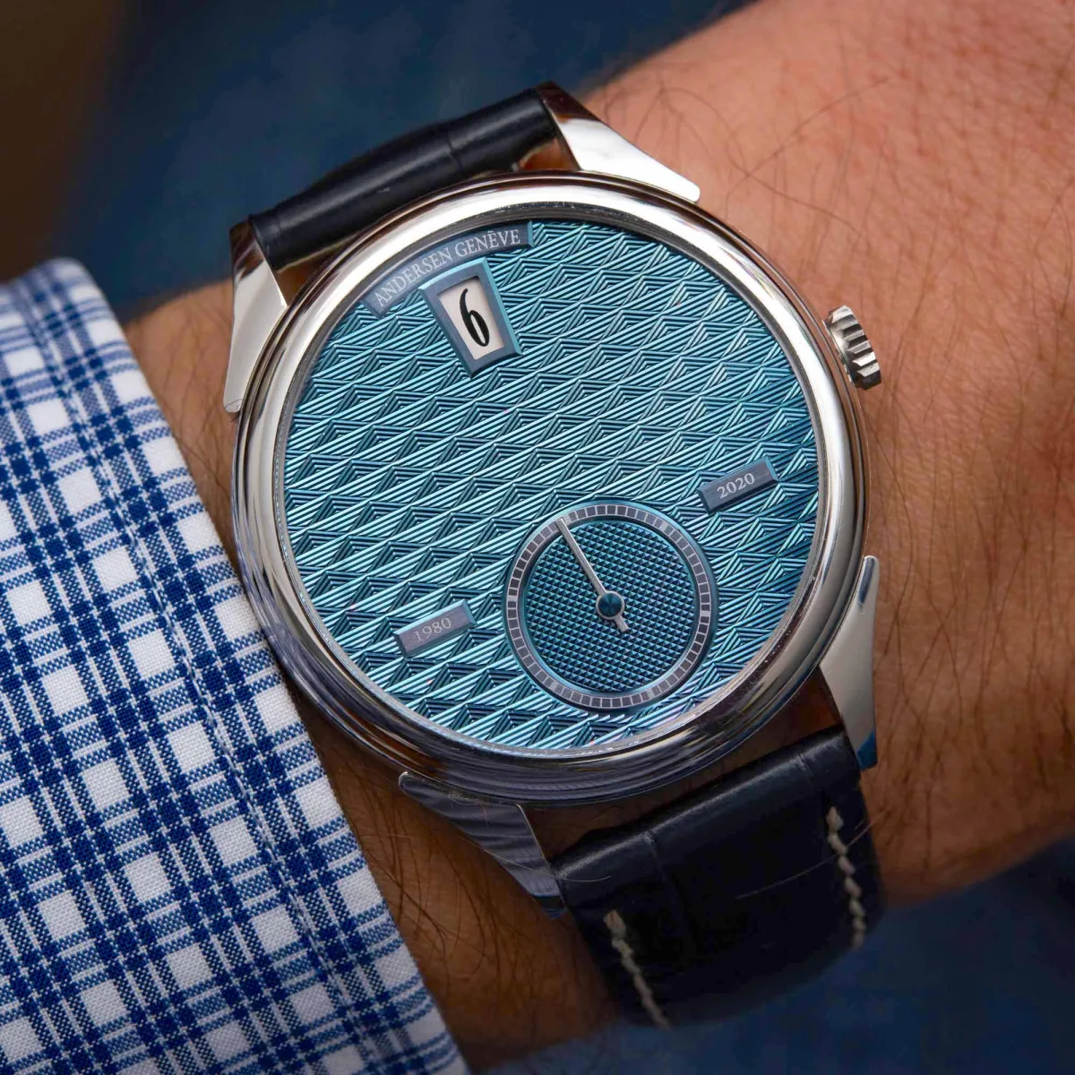 Close-up of the Andersen Geneve Jumping Hours mechanism.