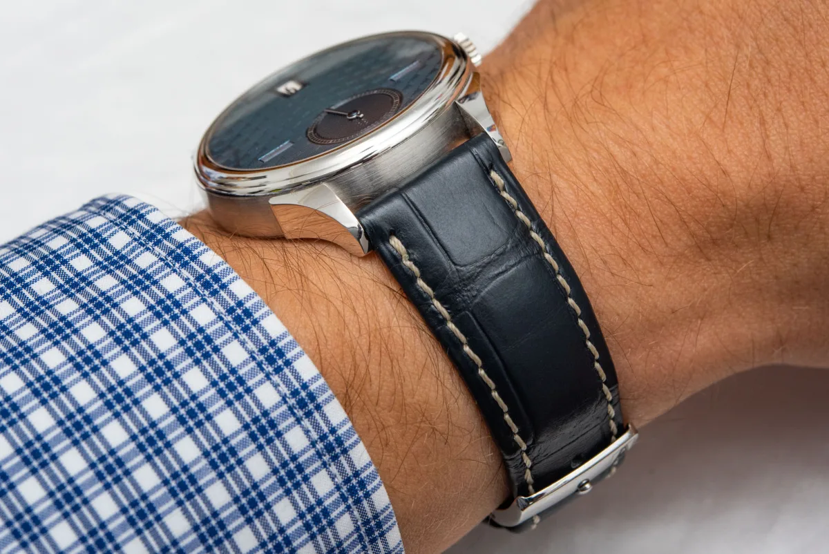 Wrist shot of Andersen Geneve Jumping Hours 40th Anniversary watch.