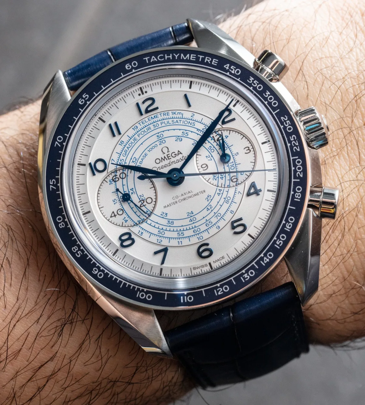 Omega Speedmaster Chronoscope watch face close-up