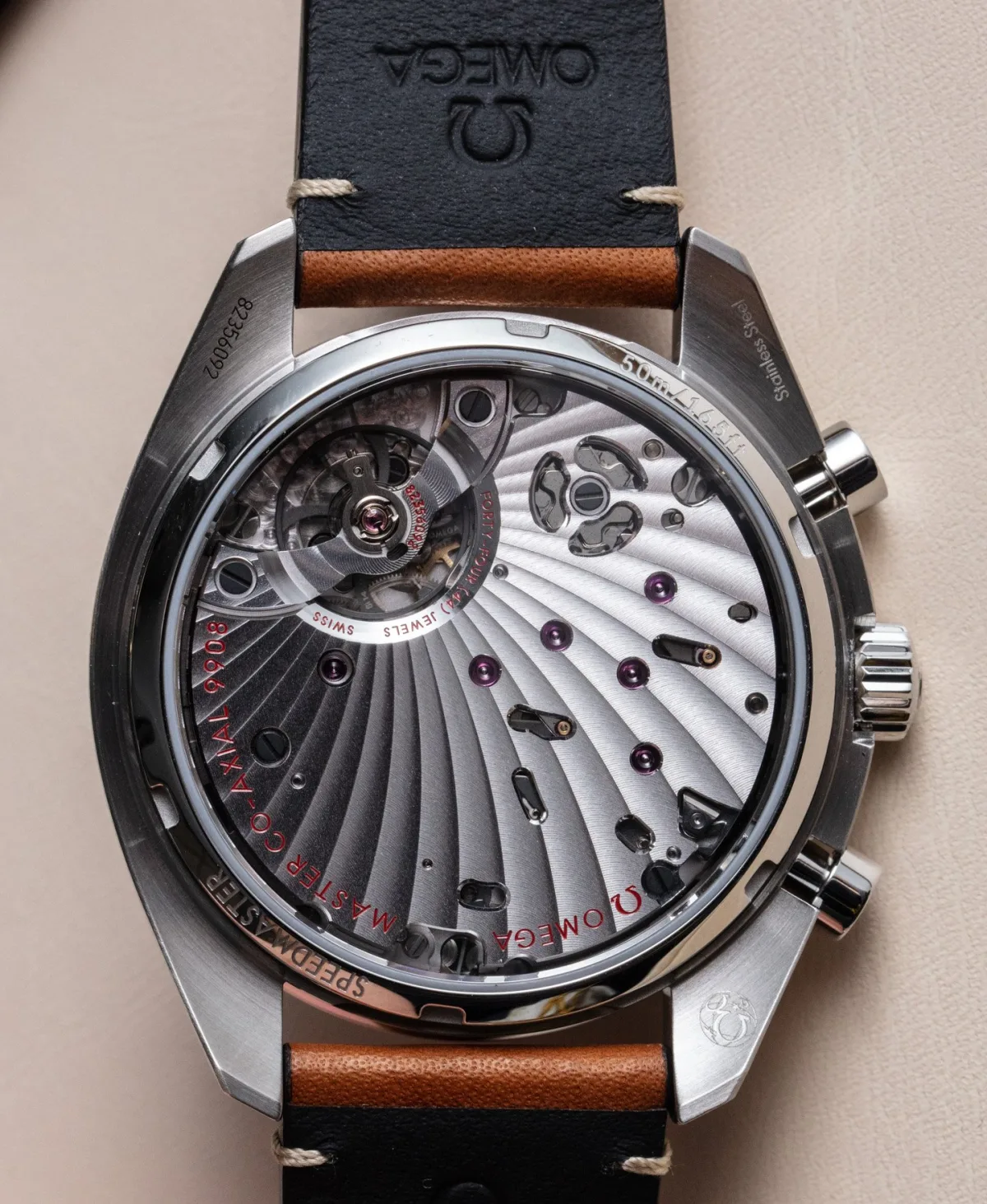 Detailed view of Omega caliber 9908 movement