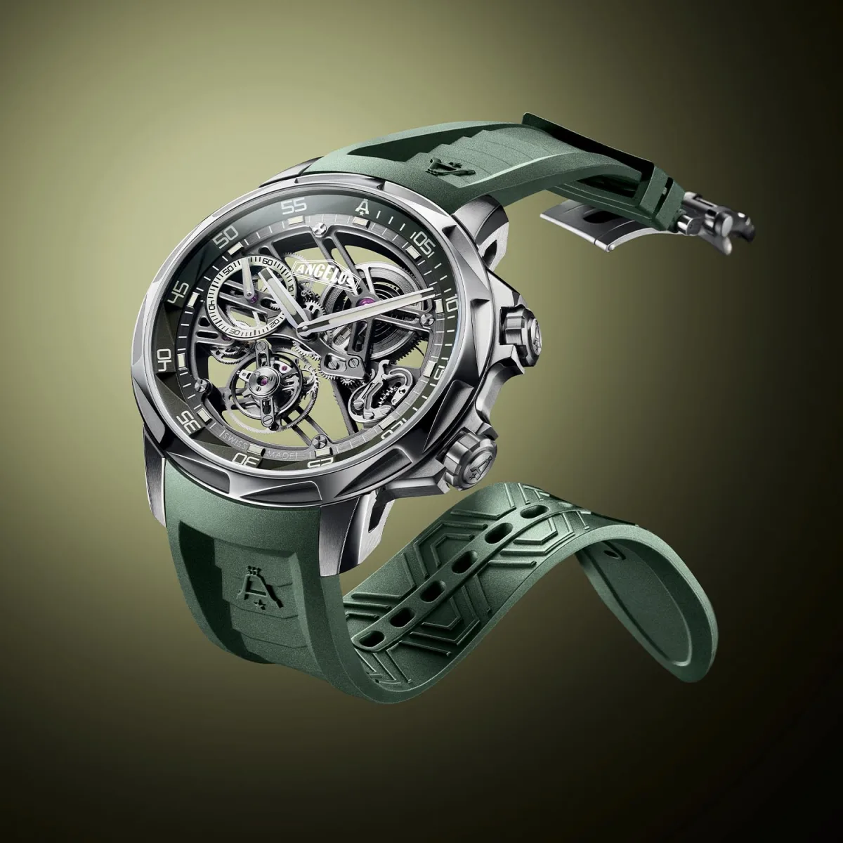 Angelus U53 Tourbillon Dive Watch in khaki green close-up