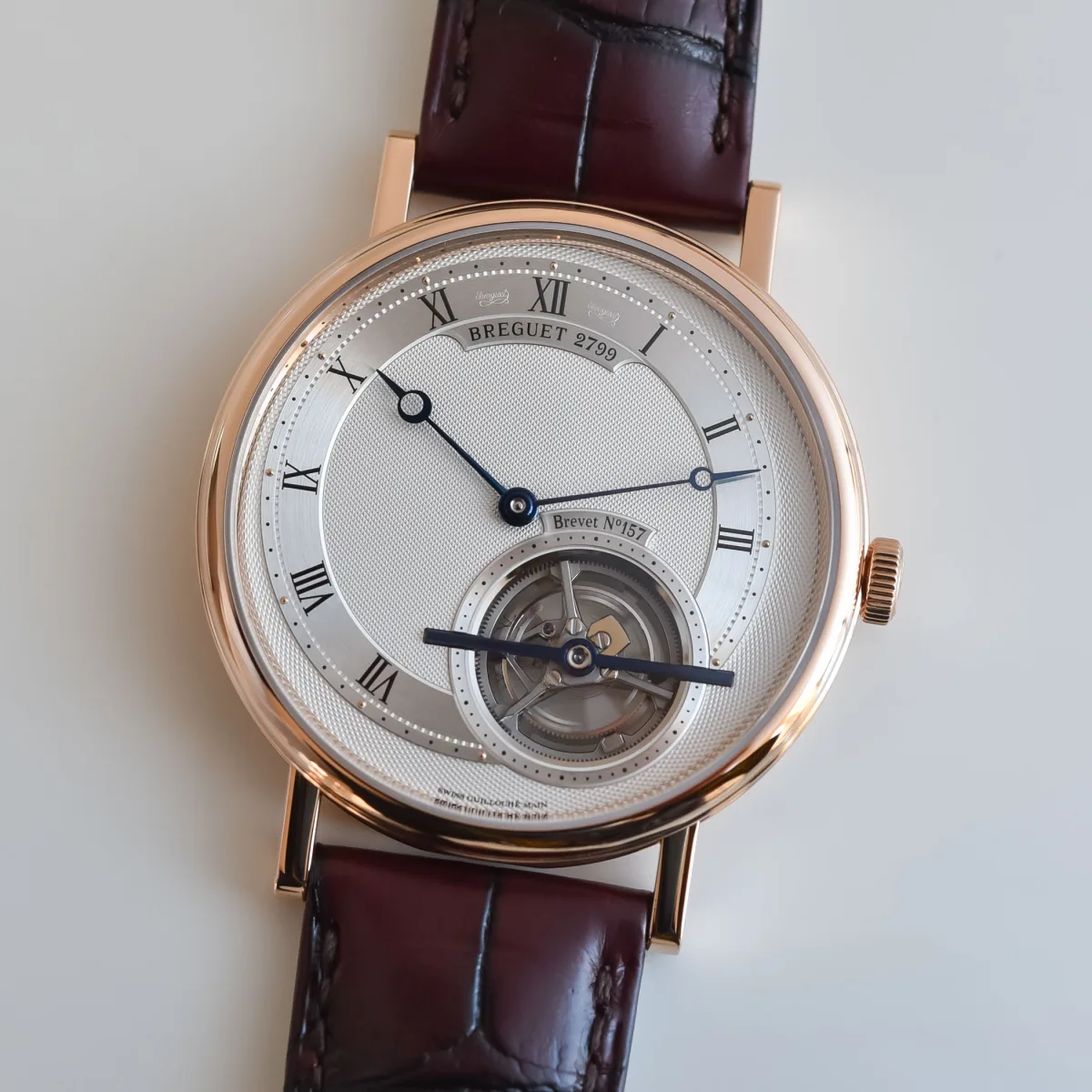 Detailed view of the guilloché patterns on Breguet dial