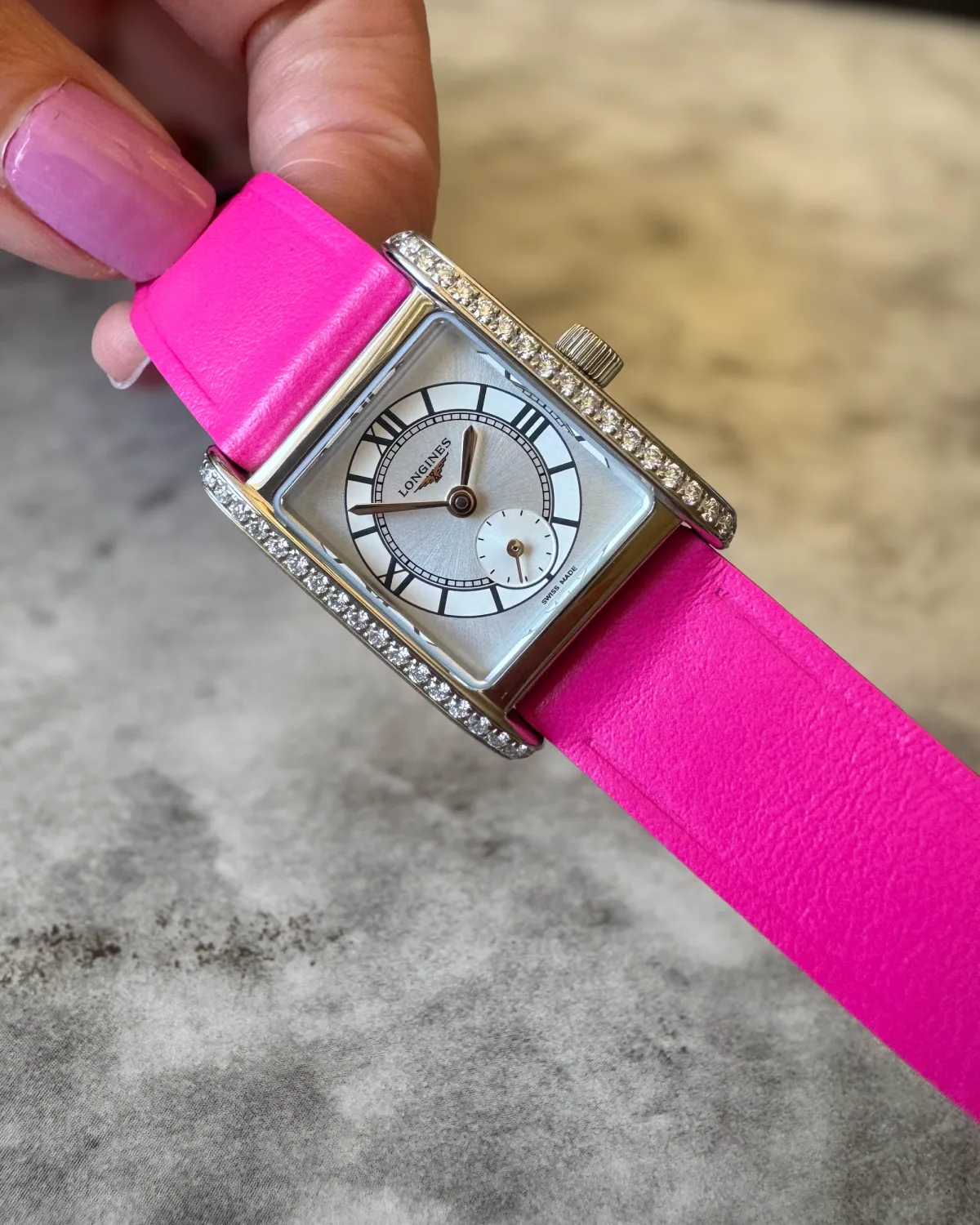 Longines Mini DolceVita Kentucky Derby watch with interchangeable strap