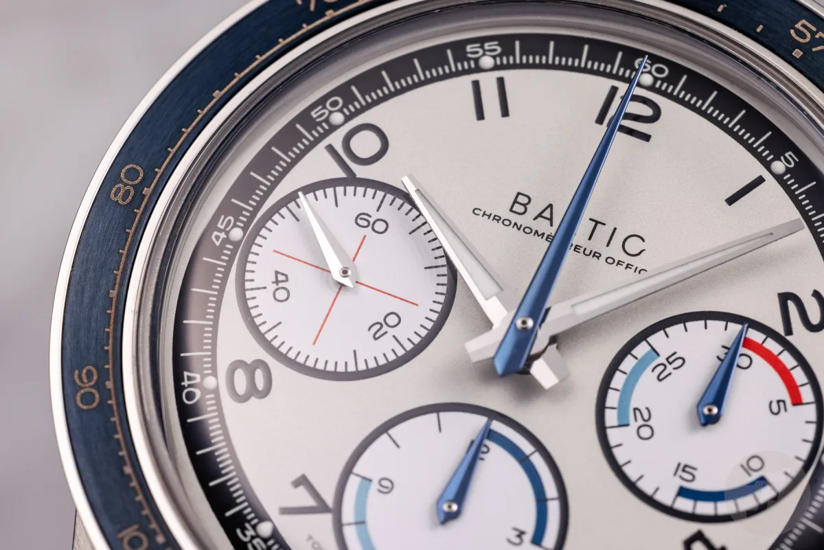 Baltic Tricompax Tour Auto crown and chronograph movement