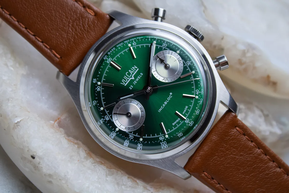 Vulcain Chronograph Green leather strap detail