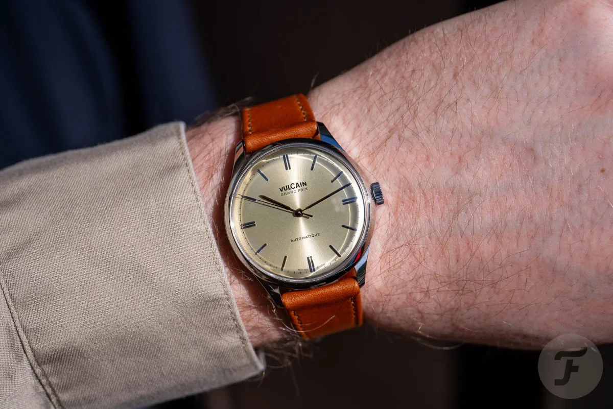 Close-up of Vulcain Grand Prix champagne dial