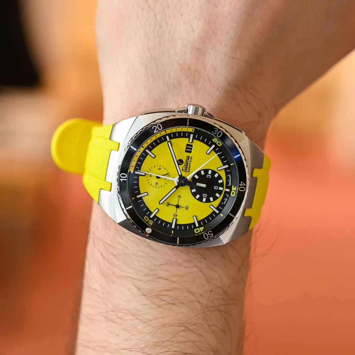 Yellow rubber strap on Tutima Saxon One ZSM