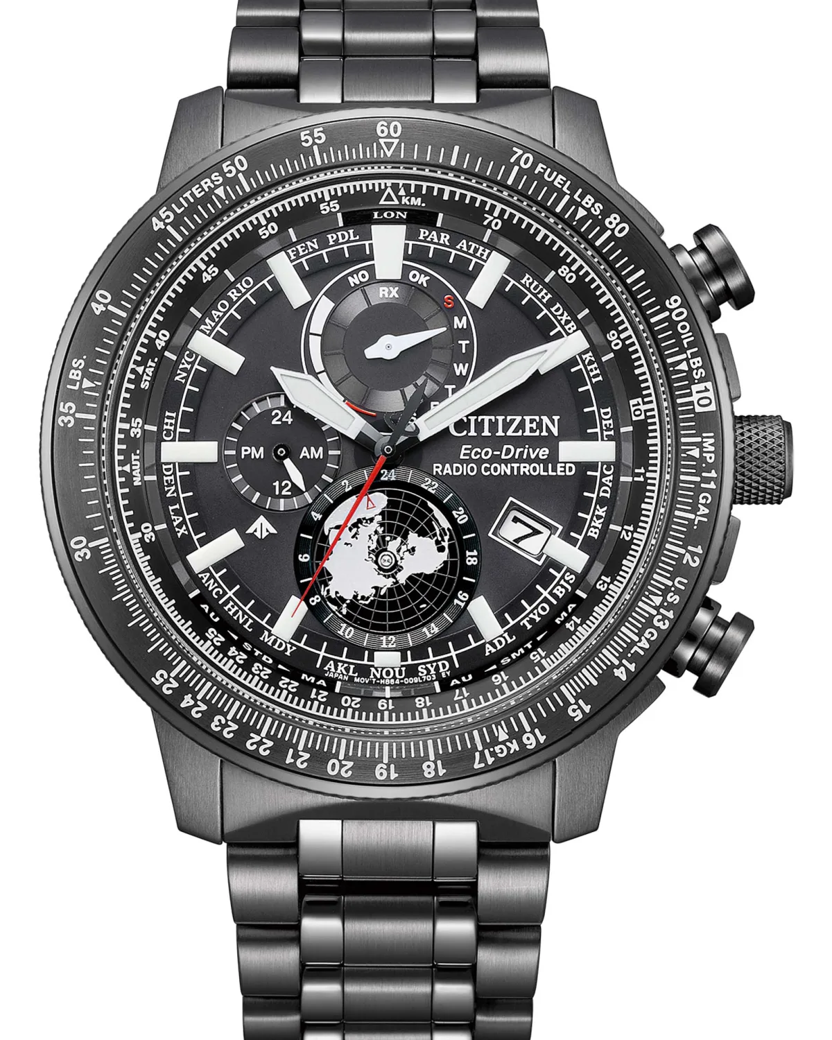 Close-up of Citizen Promaster Geo Trekker's aviation bezel