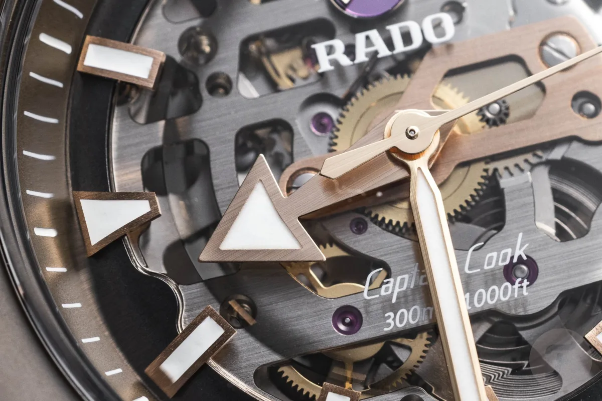 Detail of Rado Captain Cook's rotating bezel and Super-LumiNova indices