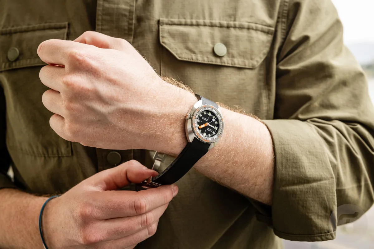 Close-up of Doxa Sub 200T watch