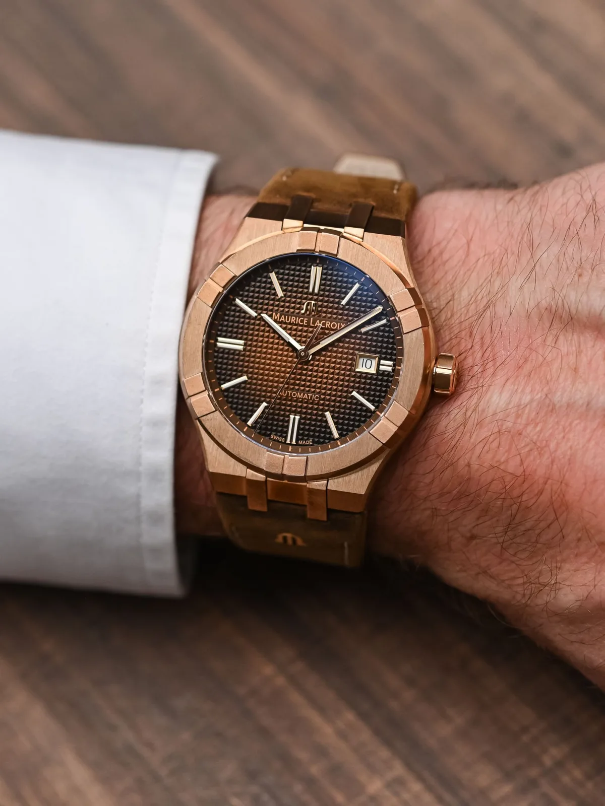 Maurice Lacroix Aikon bronze watch with leather strap