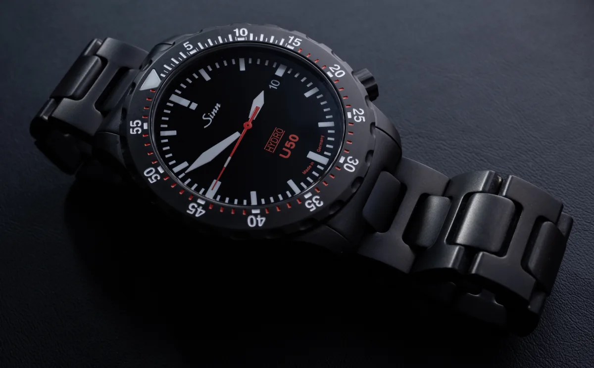 Detail of Sinn U50 Hydro's clear dial
