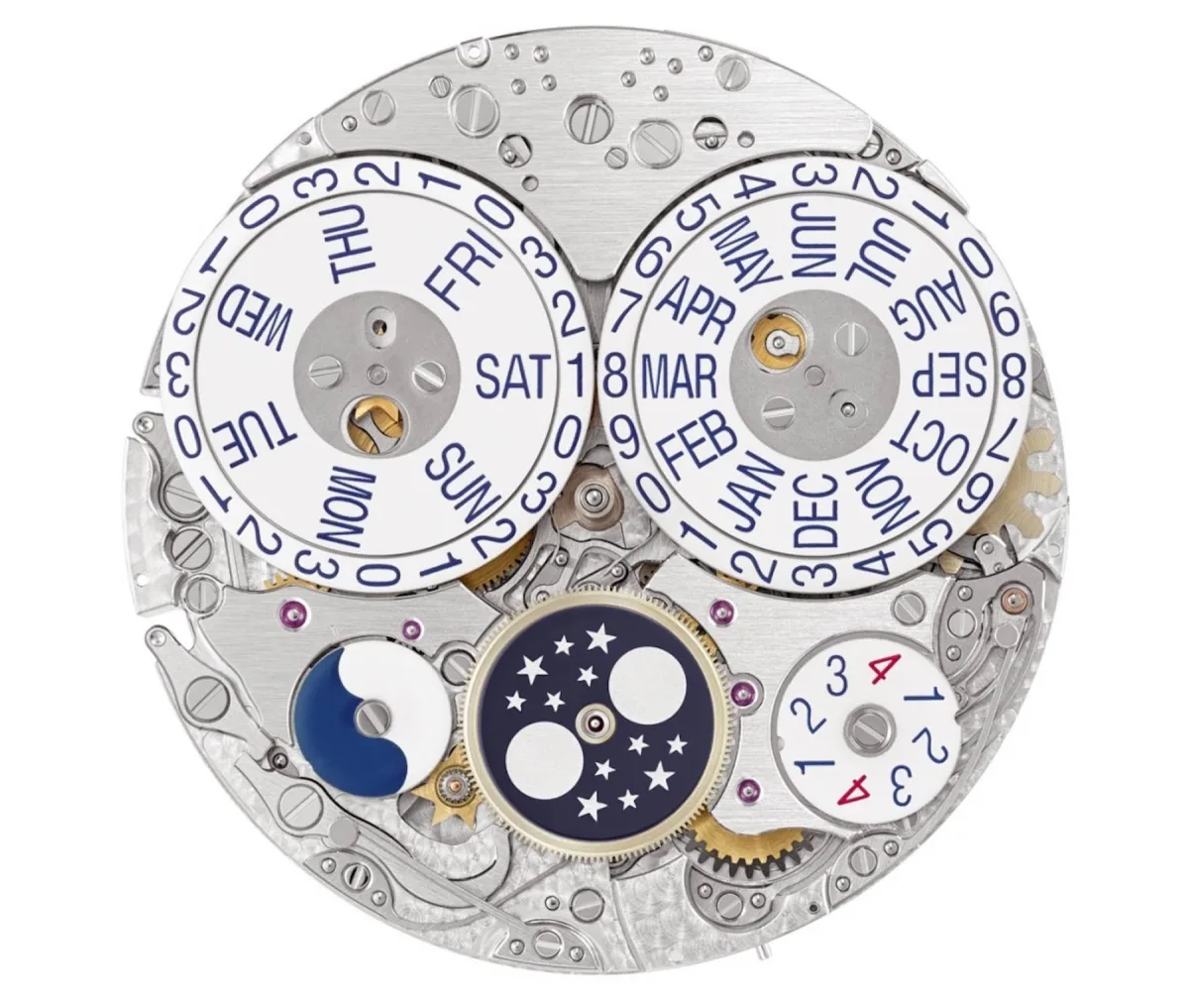 Close-up of Patek Philippe 5236P's calendar discs