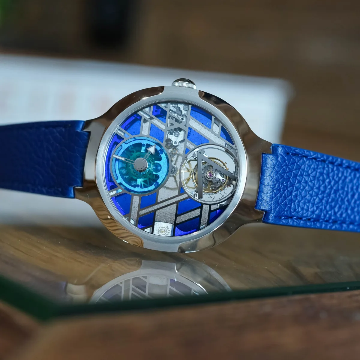 Louis Vuitton Voyager Flying Tourbillon Plique-à-Jour watch close-up