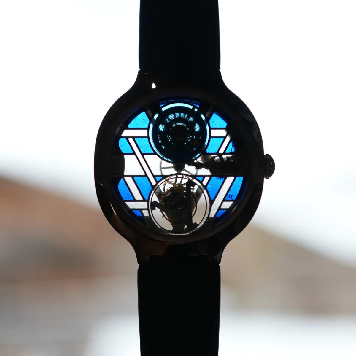 Plique-à-jour enamel detail on Louis Vuitton watch