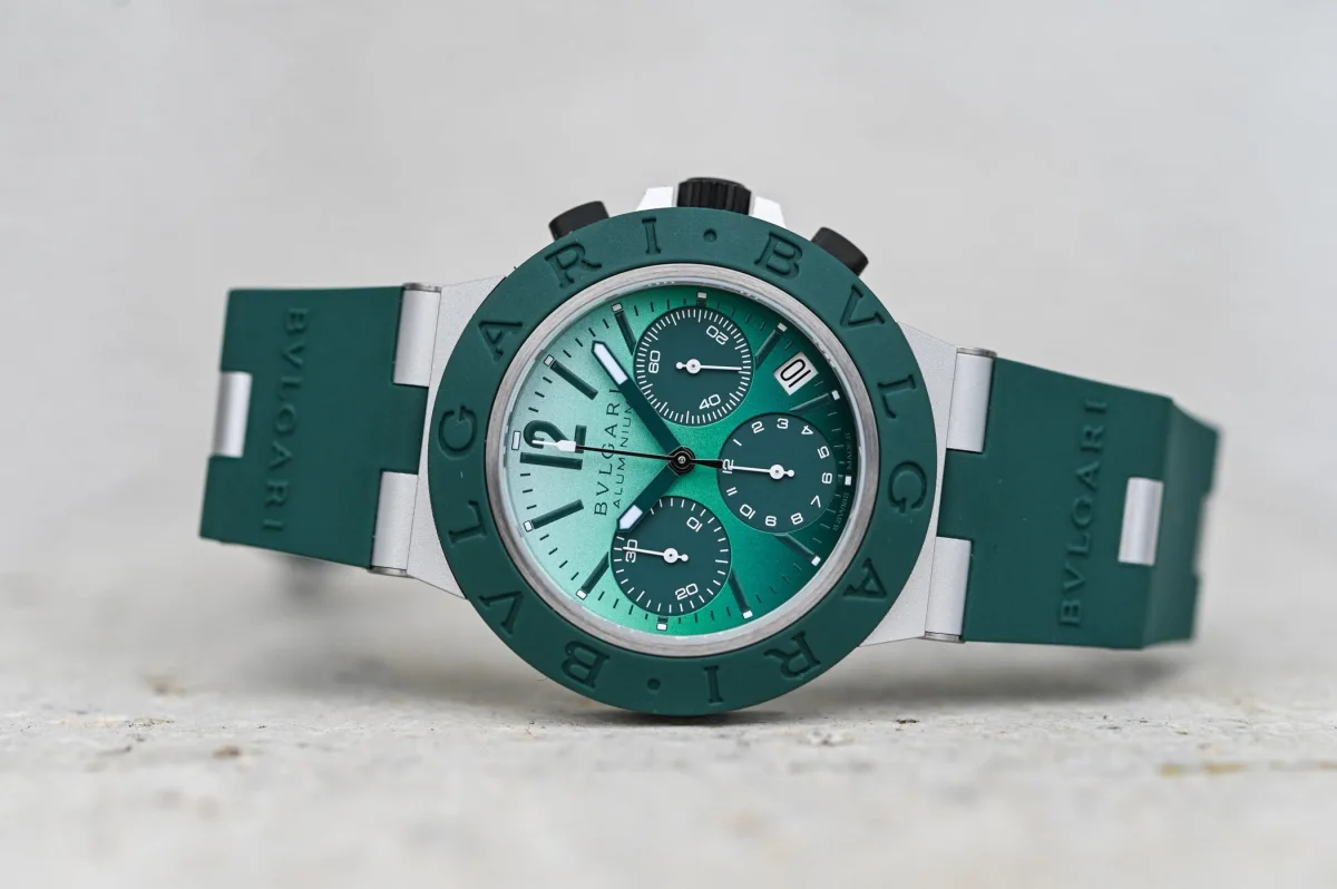 Bulgari Aluminium Chronograph Smeraldo with gradient green dial