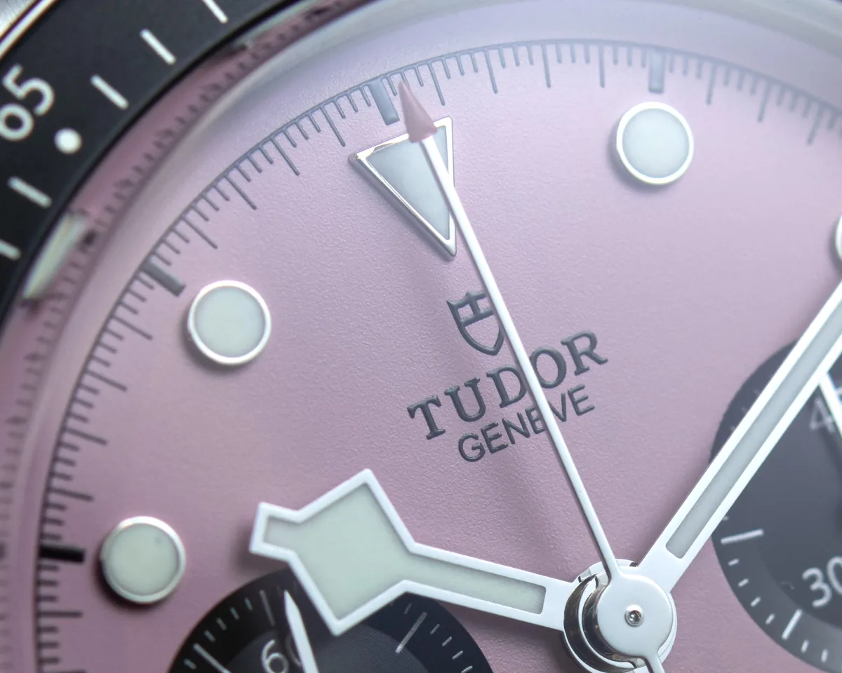 Tudor Black Bay Chrono Pink under direct lighting