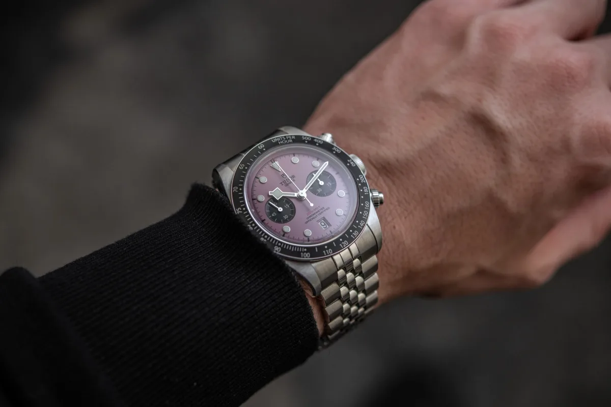 Tudor Chrono Pink under yellow light