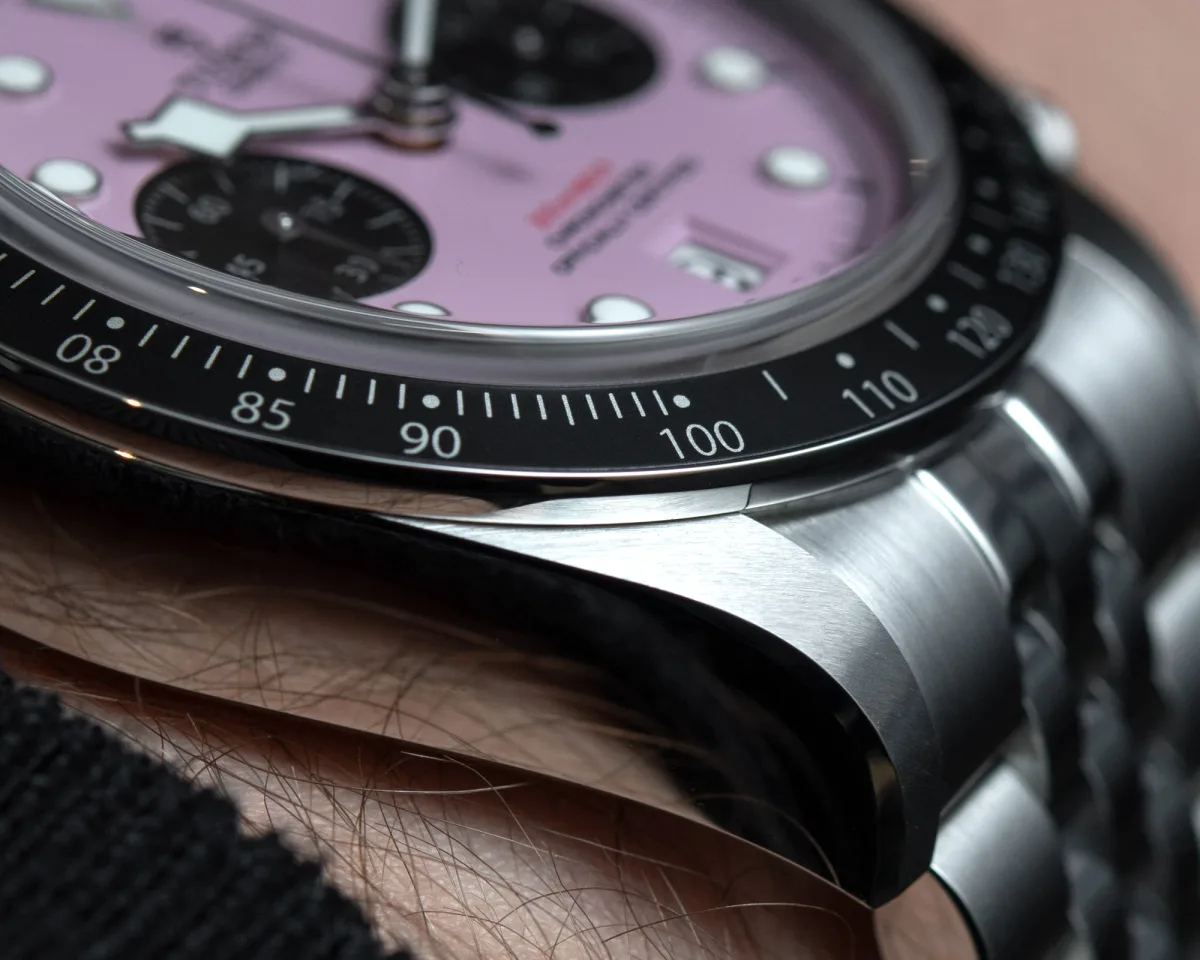 Tudor Black Bay Chrono Pink's polished case profile