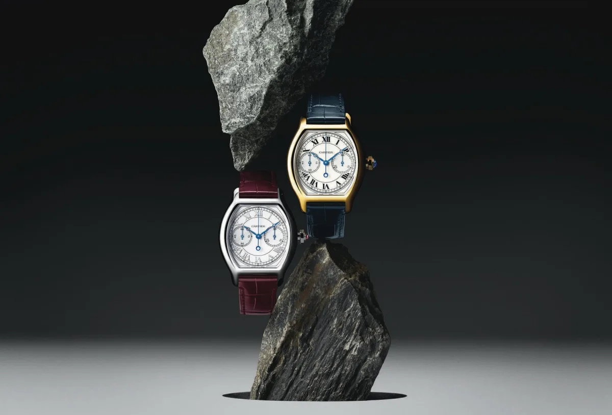 Cartier Tortue Monopoussoir Chronograph on wrist.