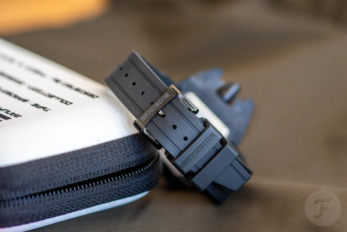 Side view of SpaceOne Jumping Hour showing crown