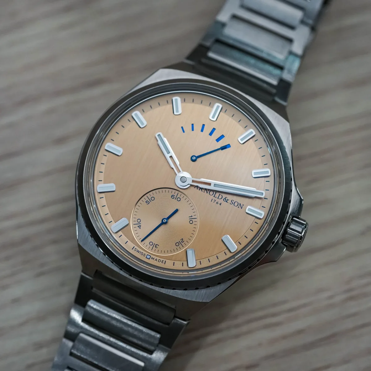 Marine-inspired dial of Arnold & Son Longitude Titanium watch