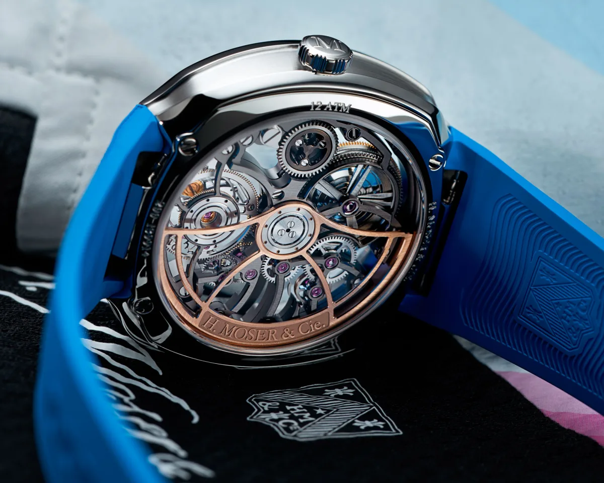 Skeletonized movement and tourbillon on H. Moser & Cie. Streamliner