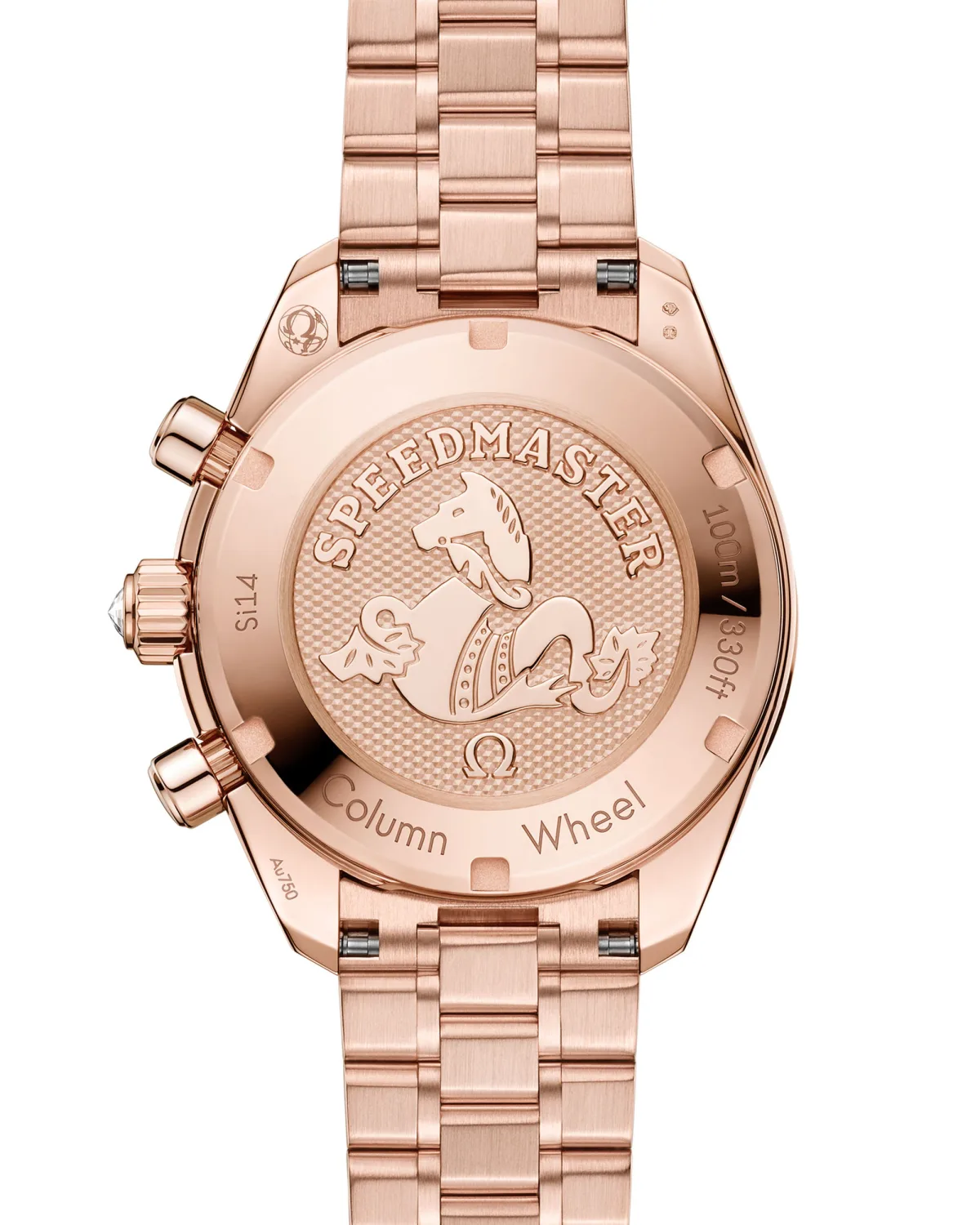 Omega Speedmaster 38 case back with seahorse medallion