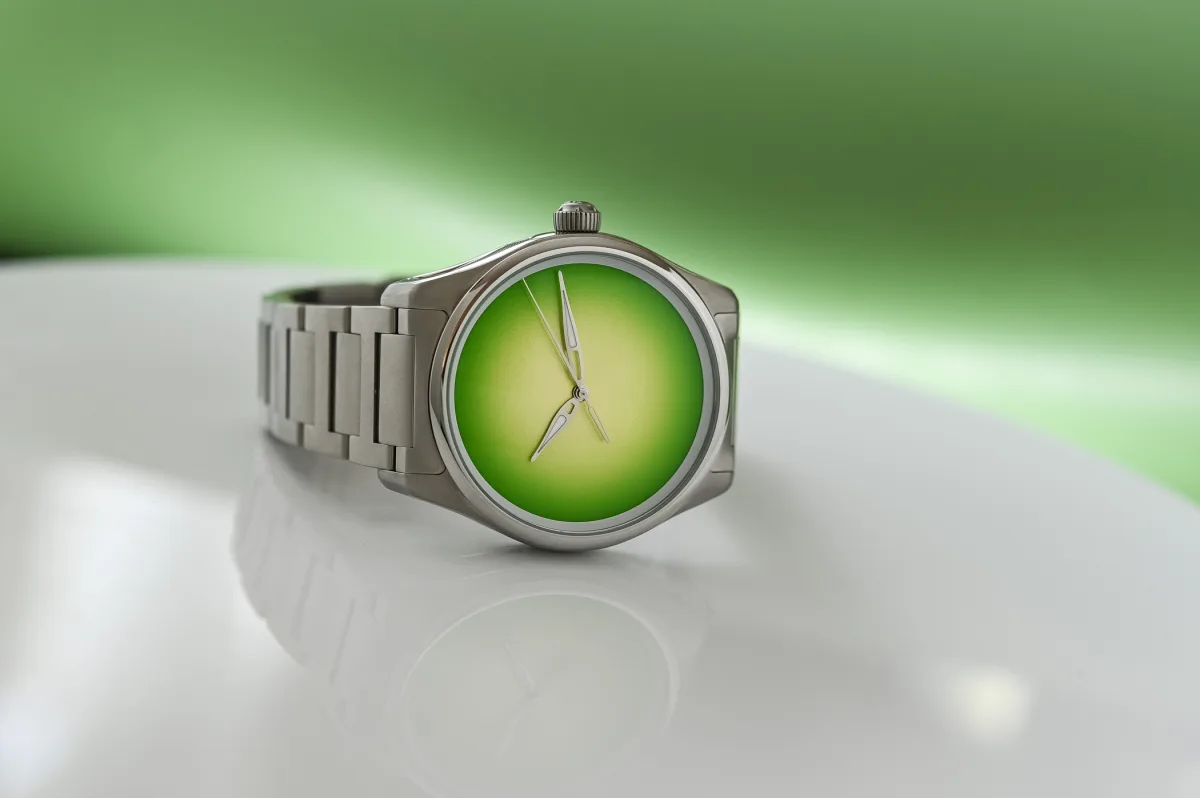 H. Moser & Cie. Pioneer Concept Citrus Green watch with lumed dial
