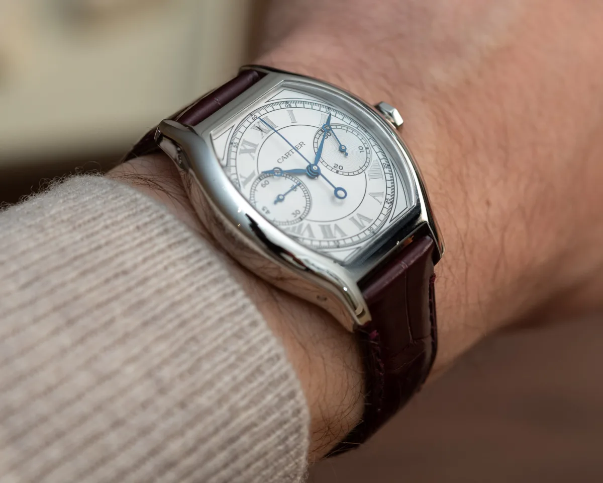 Cartier Privé Tortue Monopoussoir Chronograph side view