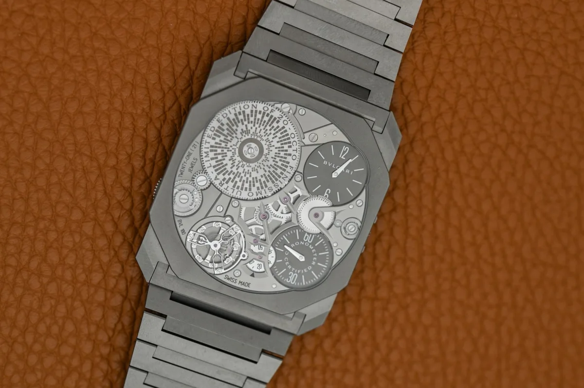 Bulgari Octo Finissimo Ultra COSC watch, the world's thinnest mechanical watch with a titanium case.