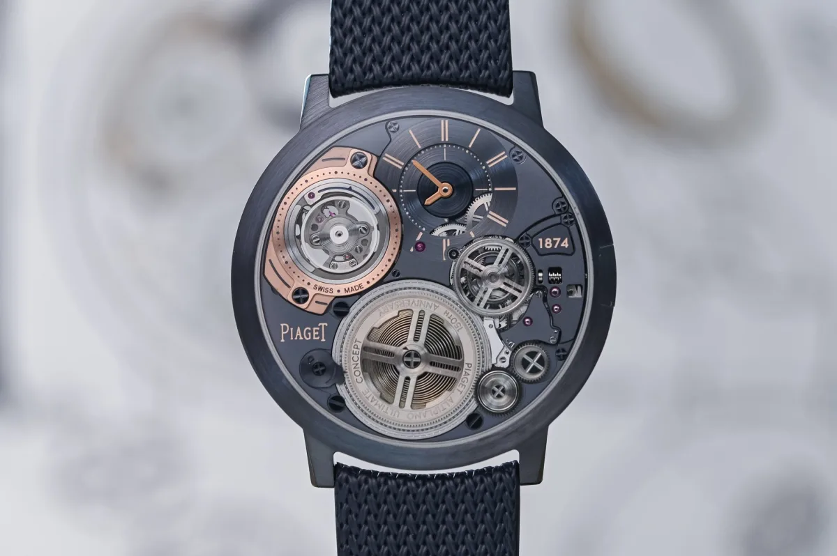 Piaget Altiplano Ultimate Concept Tourbillon, the thinnest tourbillon watch with a cobalt alloy case.
