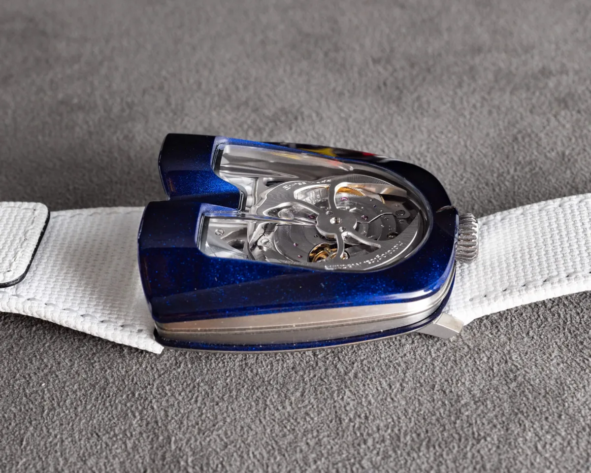 MB&F HM8 Mark 2 Blue showing watch case and strap