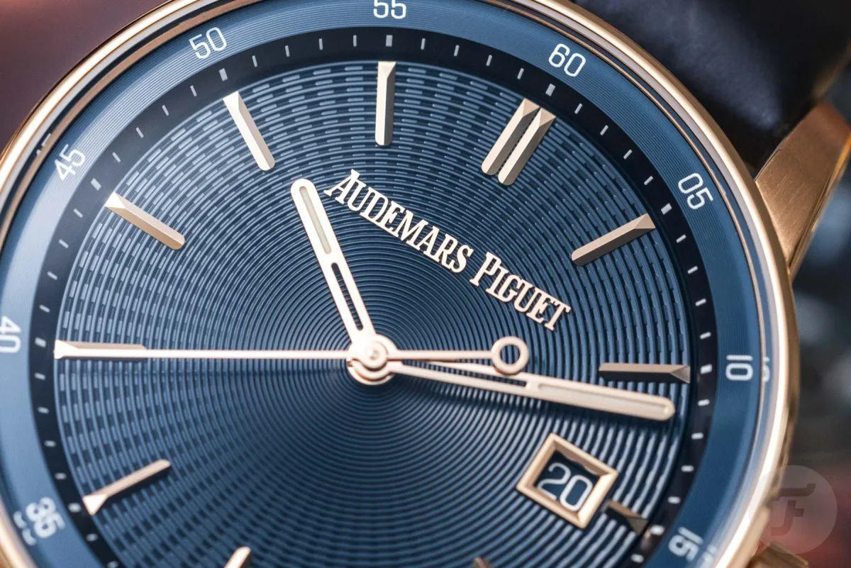 Close-up of the Code 11.59 dial with ripple pattern