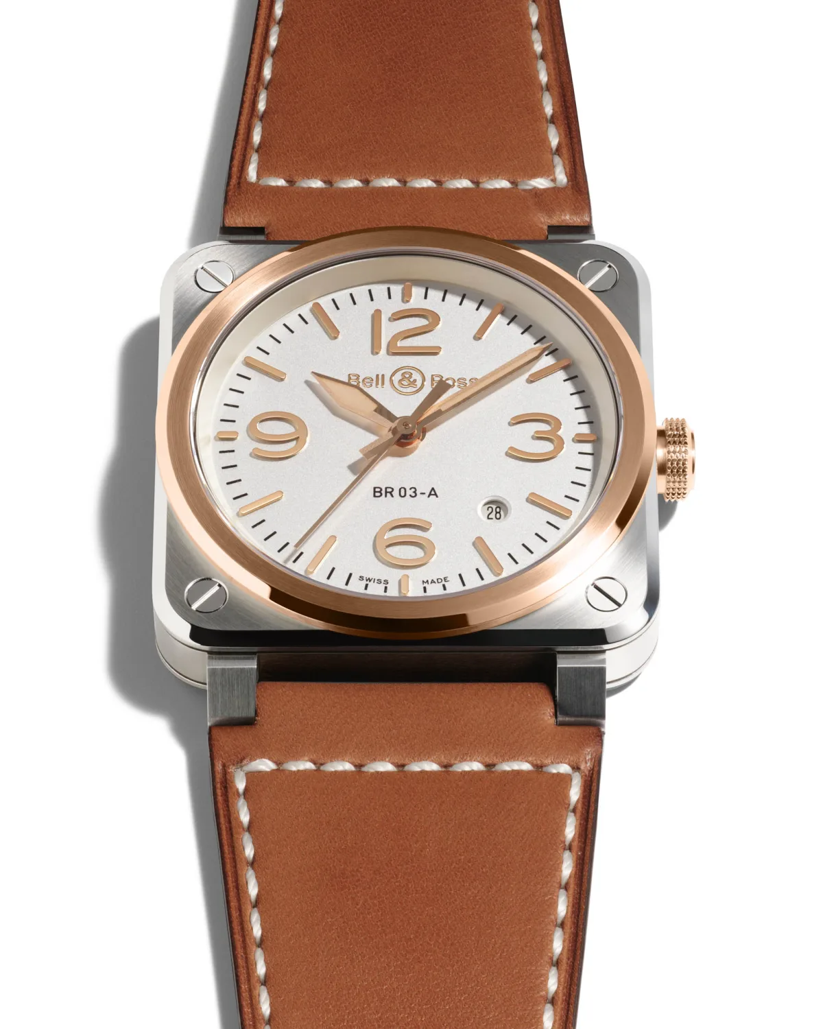 Bell & Ross BR 03 White Steel & Gold watch front view