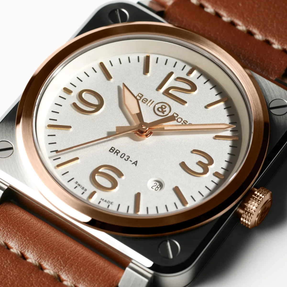 Bell & Ross BR 03 White Steel & Gold leather strap