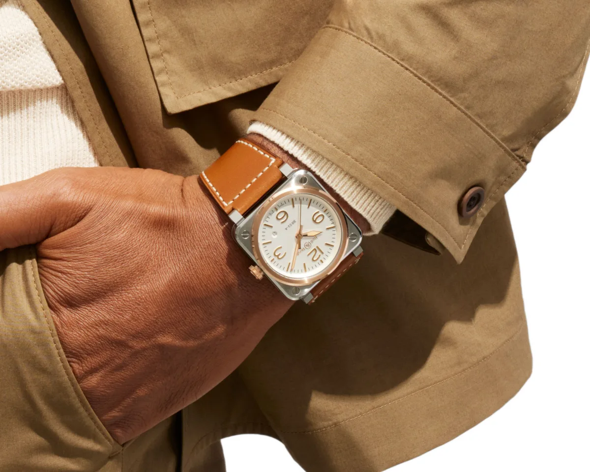 Bell & Ross BR 03 White Steel & Gold on wrist