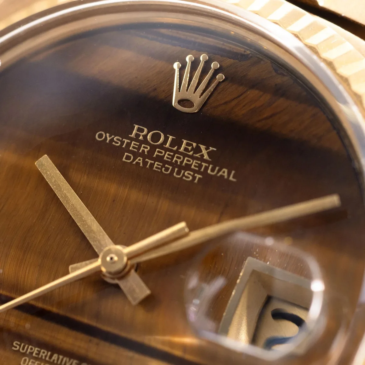 Rolex watch with tiger eye dial