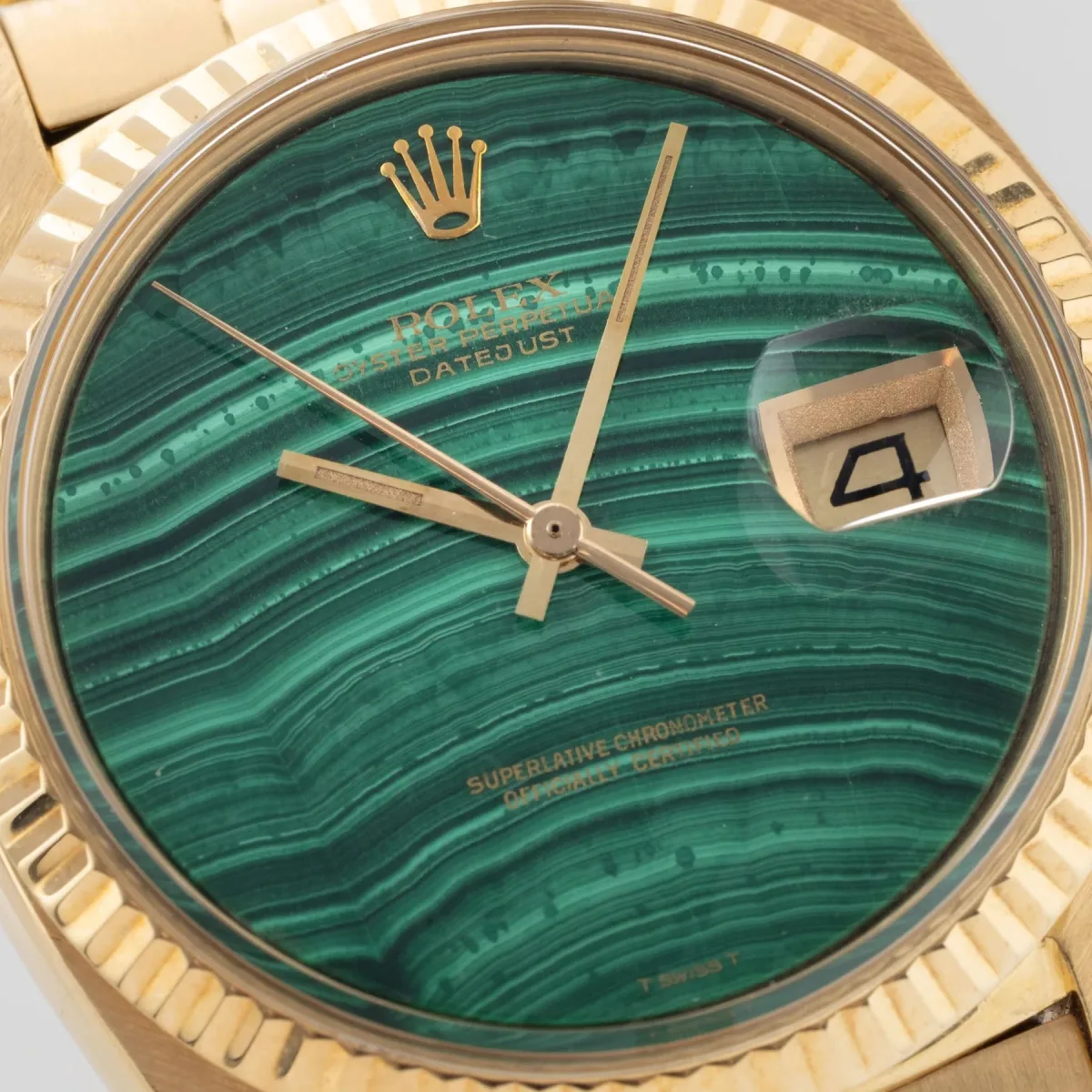 Close-up of Rolex malachite dial