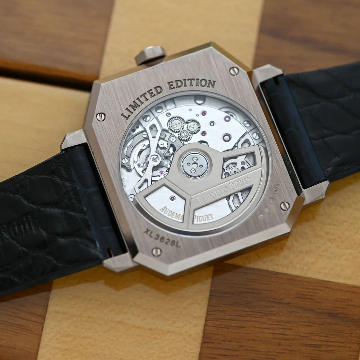 Audemars Piguet (Re)Master02 sapphire case back revealing movement