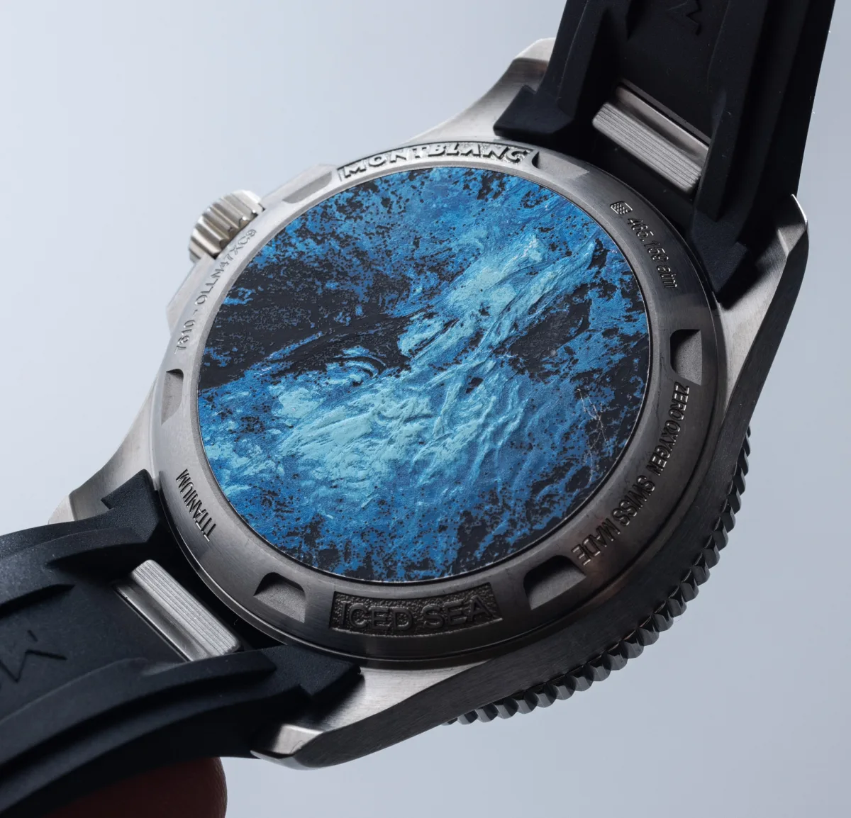 Close-up of Montblanc Iced Sea 0 Oxygen Deep 4810 dial